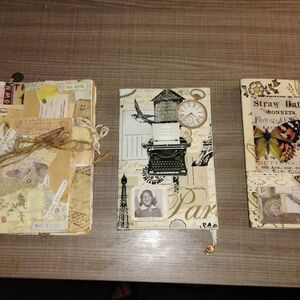 2 handmade unique vintage themed  junk journals & 1 junk journal storage folio